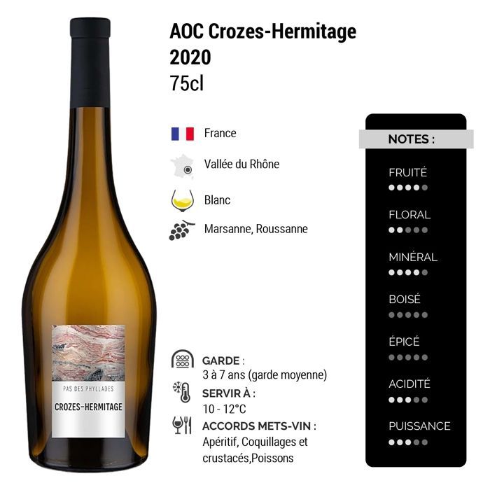 Pas des Phyllades Crozes-Hermitage 2020 - Vin Blanc de la Vallée du Rhône (3x75cl)
