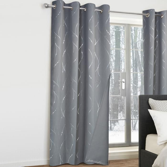 IDMARKET Juego de 2 cortinas térmicas, gris antracita, estampado curvo, 140x240 cm