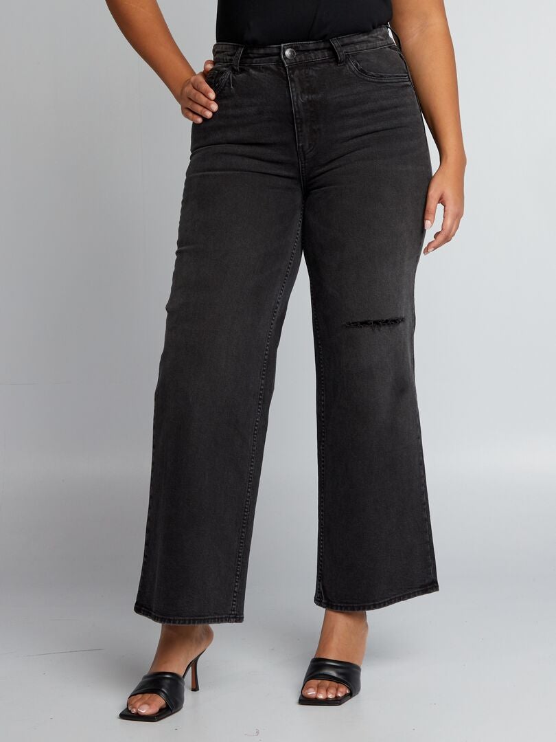 Calça jeans de perna larga - CINZA