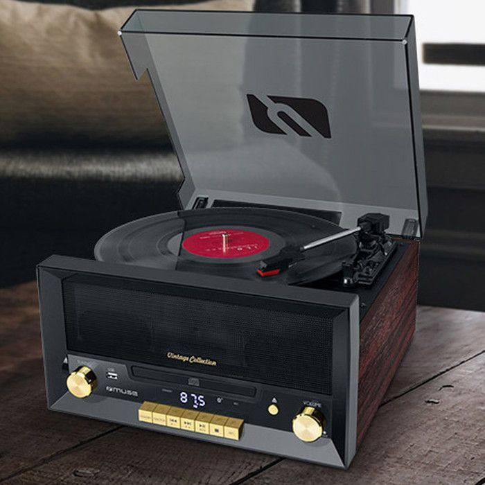 Sistema Hi-Fi vintage de 20W com CD e toca-discos - CD/FM/USB/AUX - 33/45/78 RPM