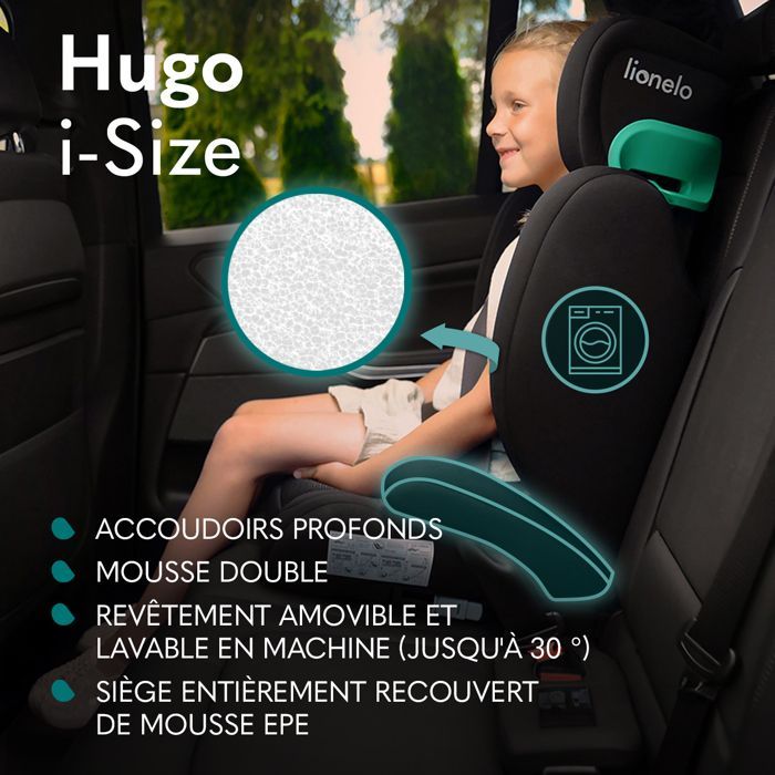 Cadeira auto conversível LIONELO Hugo i-Size para bebé - ISOFIX - 100-150 cm - Grupo 2/3 - Encosto de cabeça ajustável em altura - Preto-Rosa