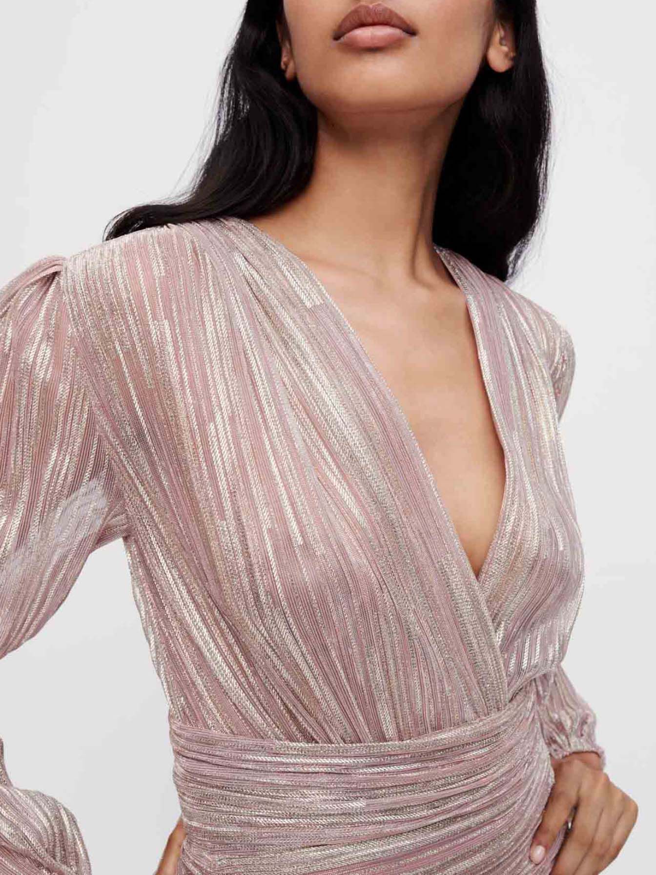 Rochie drapată din lurex - Roz