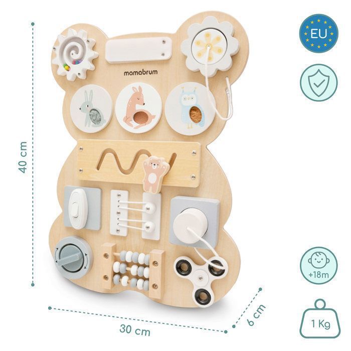 Tavolo multi-gioco - Tavolo sensoriale Montessori in legno - MAMABRUM - Mamabrum - Forma di orso - Abilità motorie fini