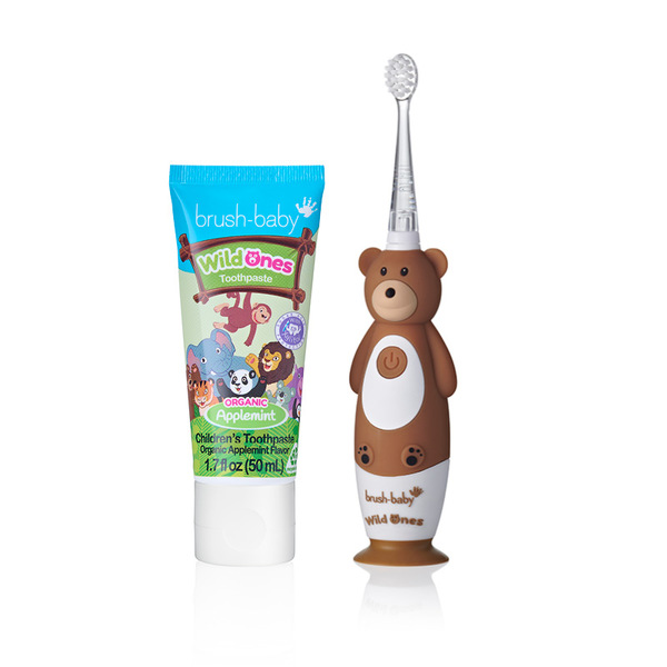 Zubní kartáček Brush Baby WildOnes™ Bear a zubní pasta s mátou jablečnou