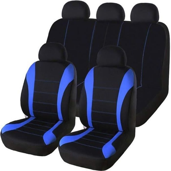 Juego de fundas para asientos de coche - Universal - 9 piezas - Tela - Azul - Para coches