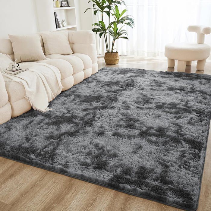 Tapis Salon Shaggy 160 x 230 cm - Descente de lit Tapis Poils Longs (Gris Foncé) Tapis Doux pour Salon Chambre Canapé