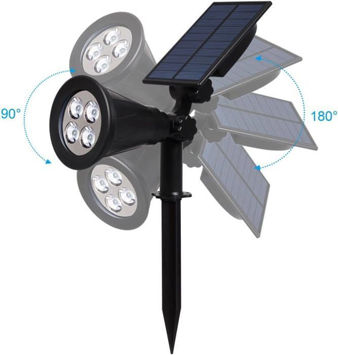 Solaire Projecteur, Extérieur sans Fil Etanche IP65 Lampe Jardin avec 180° Réglable Spot Solaire Extérieur. (6000K Blanc Froid)