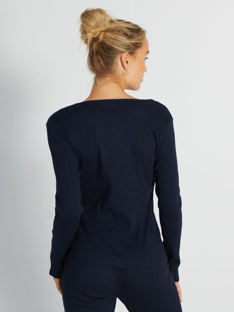 Geribbeld gebreid pyjama-T-shirt - BLAUW
