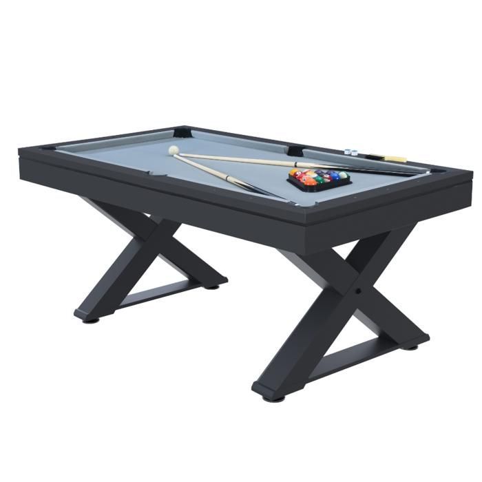 TEXAS - Table multi-jeux 3 en 1 en bois noir ping-pong et billard