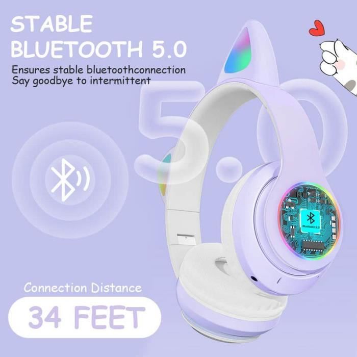 Auriculares infantiles - FOLAYA - Bluetooth 5.0 - Limitador de volumen de 105 dB - Micrófono incorporado - Plegables con LED