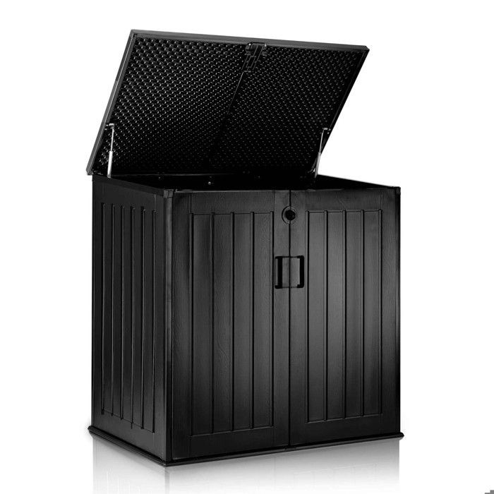 Coffre de jardin - Plonos - 116x112,5x71 cm - 775 L - Noir - Résistant aux intempéries - Ouverture pour cadenas