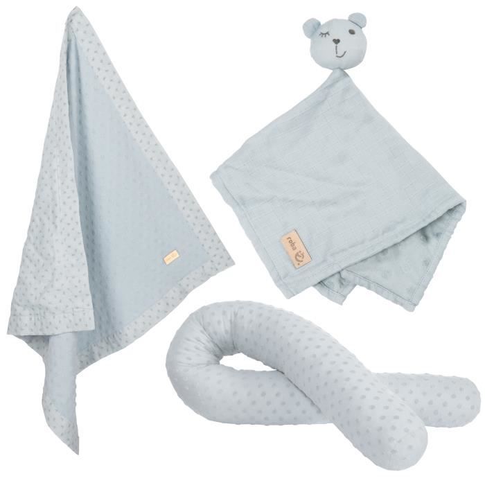 ROBA Lil Planet Baby Gift Set - 3 Pieces - 1 Bolster Pillow + 1 Blanket + 1 Soft Toy - Newborn Gift - Light Blue