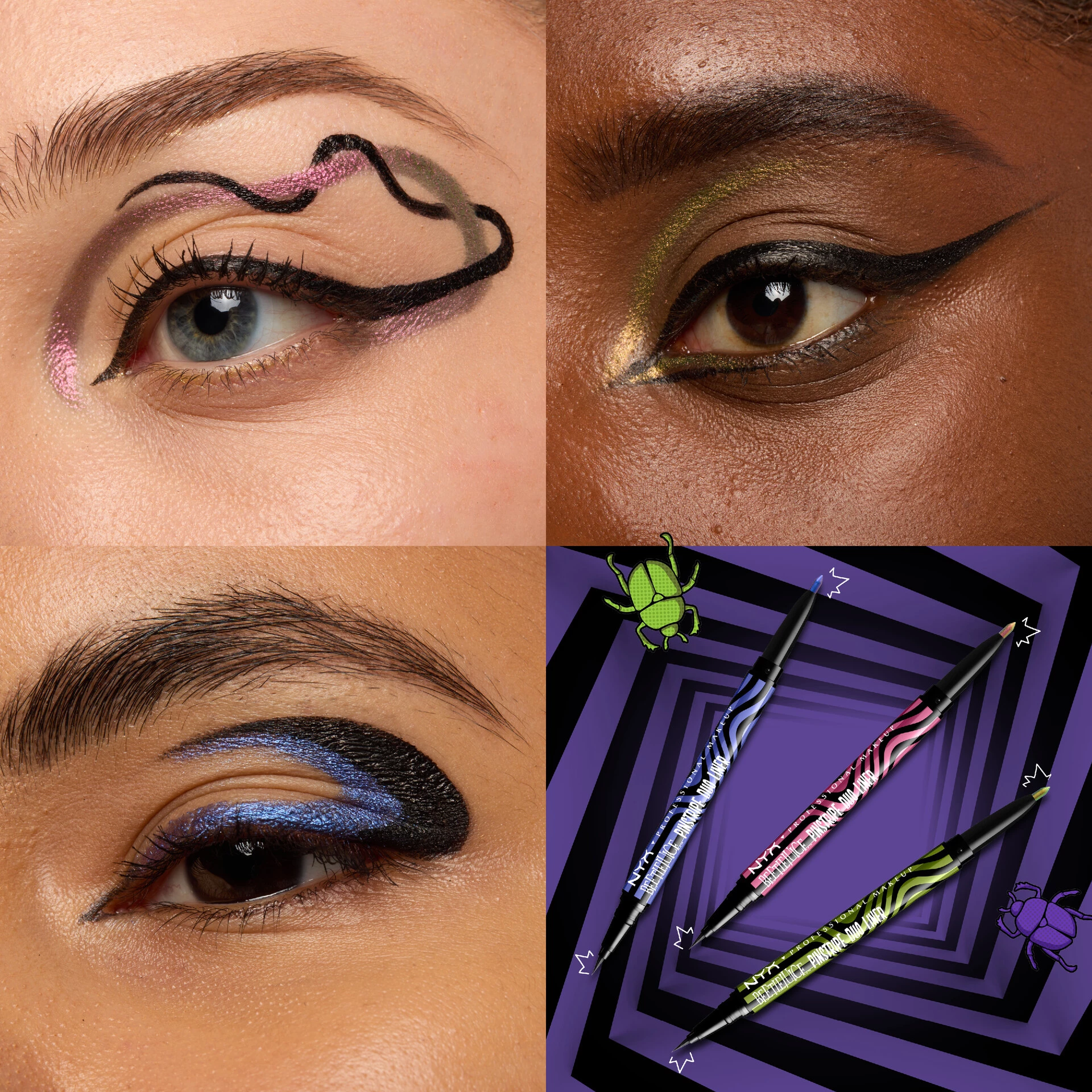 Tuș de ochi Beetlejuice Pinstripe Duo Negru + Crom Violet - NYX Professional Makeup