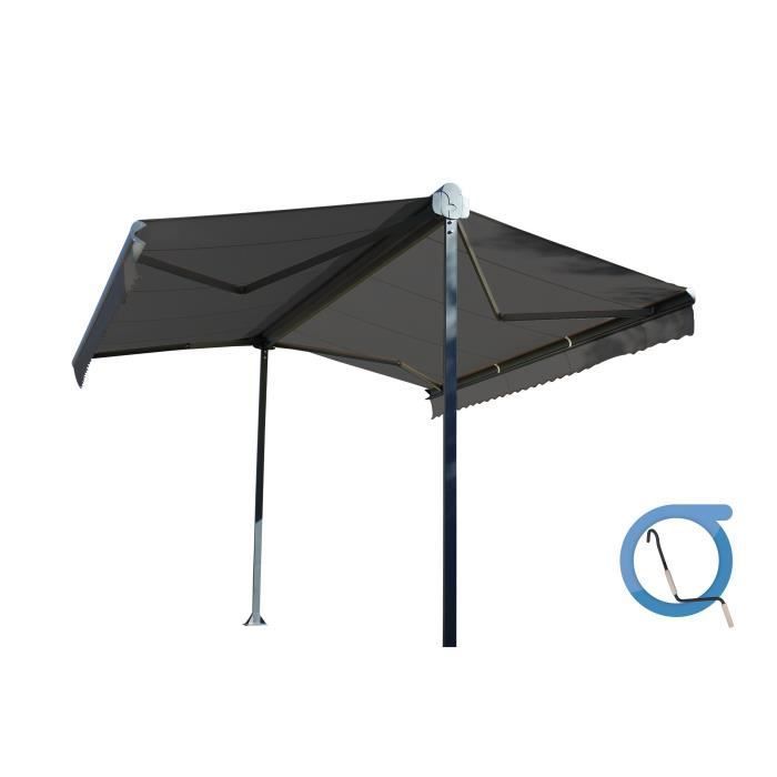 Manual double-sloped awning 4x2x3m - Grey fabric and textured anthracite grey frame - GARDEN OMBRAZUR