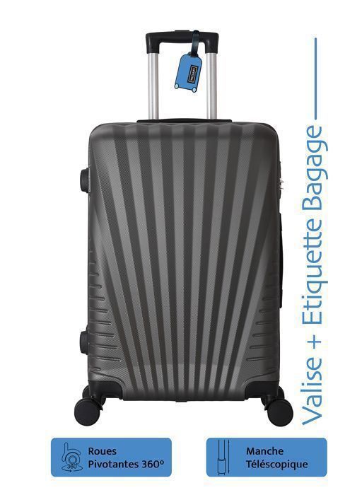Valigia da cabina da 55 cm - ADC - Guscio rigido in ABS - 4 ruote a 360° - 39 litri - Etichetta per bagaglio inclusa