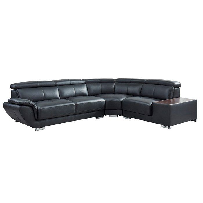 Sofá esquinero de piel NAHIA - Negro - Orientación izquierda - 5 plazas - Estilo contemporáneo