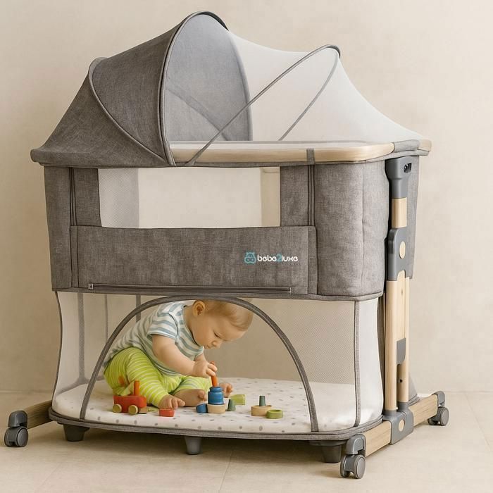 BEBE2LUXE Berceau évolutif 3 en 1 Leo – Cododo réglable , Lit bébé sécurisé, Parc modulable, de la Naissance à 36 Mois en Mode Parc