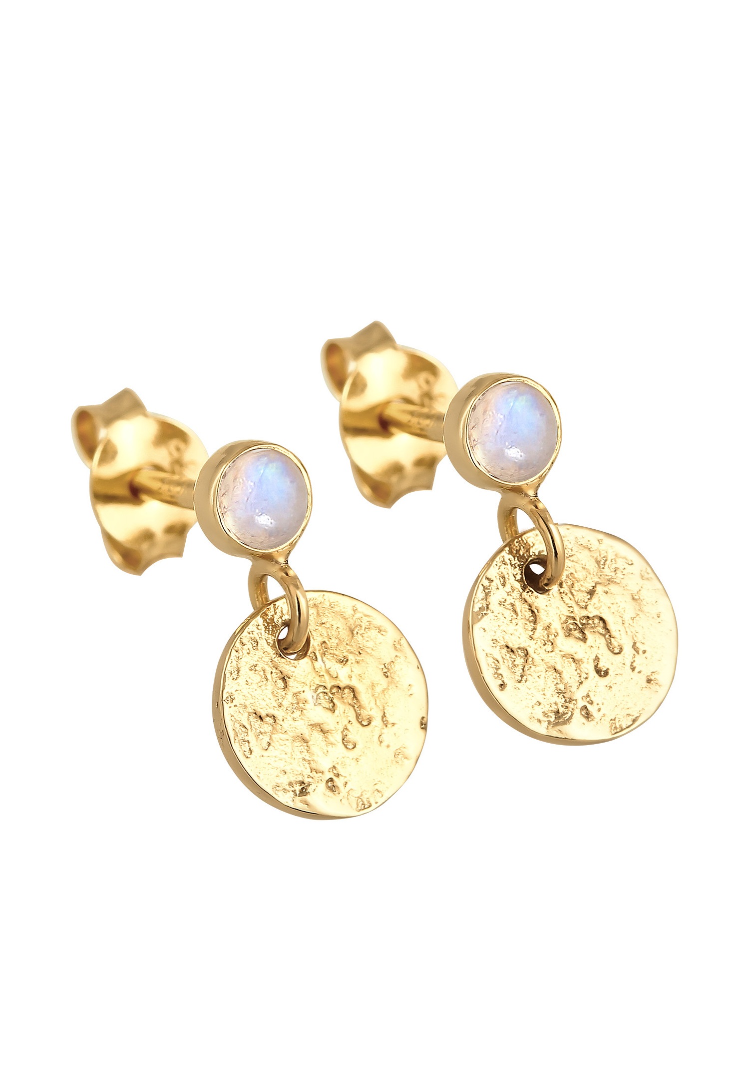 Elli PREMIUM Elli PREMIUM Boucles d'oreilles Femmes Pendentif d'oreilles Plaquette Vintage texturée avec pierre de lune en argent sterling 925 rhodié