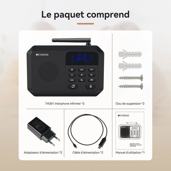 Retekess TH201 Two-Way Wireless Intercom System, 1 Mile / 2 km Range, Over 1500 Channels, Suitable for Seniors