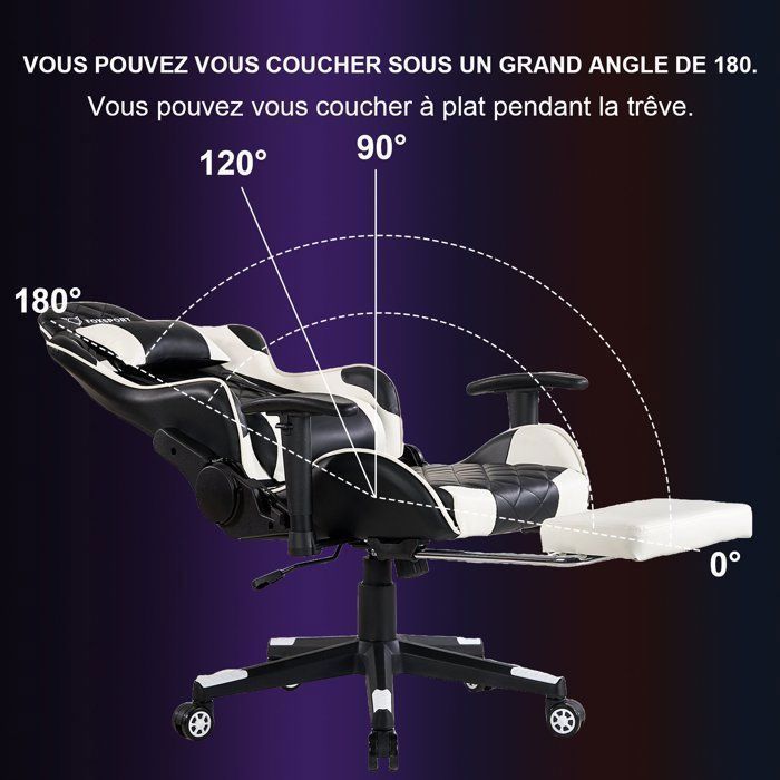 Silla gaming FOXSPORT - Modelo ergonómico - Altura regulable - Reposapiés telescópico - Capacidad de carga de 150 kg - Blanca