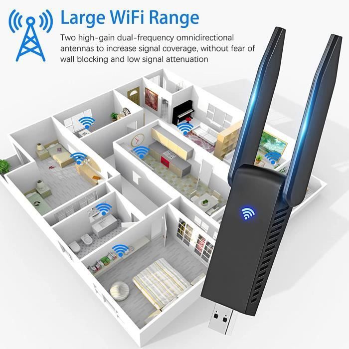 Chiavetta WiFi USB - Leytn® - 1300 Mbps - Antenna da 5 dBi - USB 3.0 - Compatibile con Windows/Mac/Linux