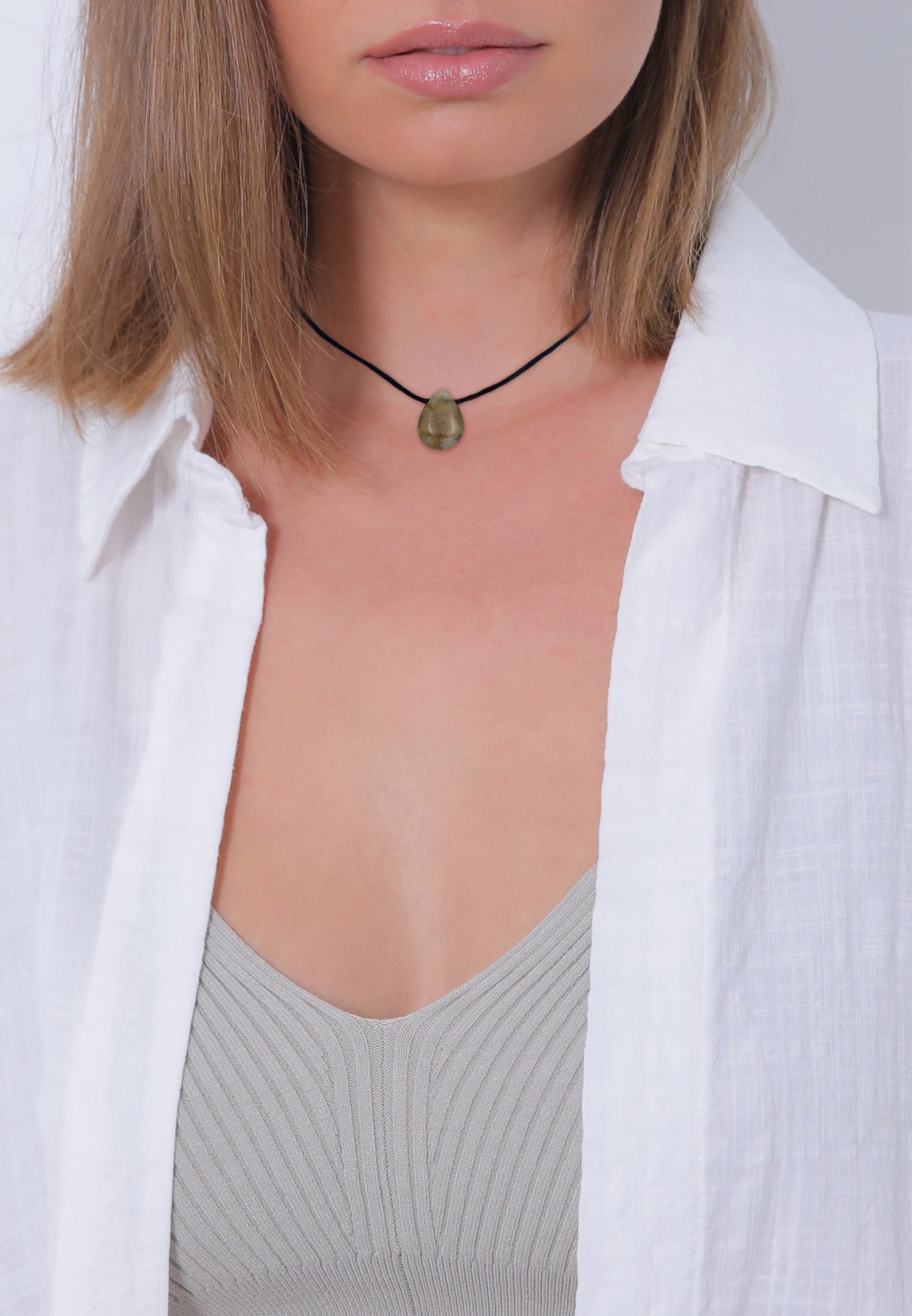 Elli PREMIUM Femmes Choker goutte pendentif en satin avec labradorite en argent sterling 925