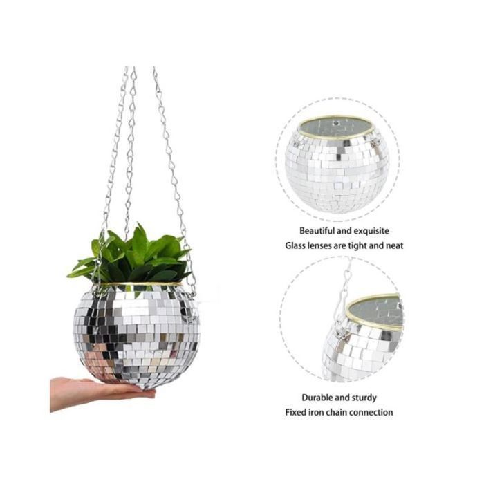 15cm Disco Ball Flower Pot, Hanging Disco Ball Planter with Chain