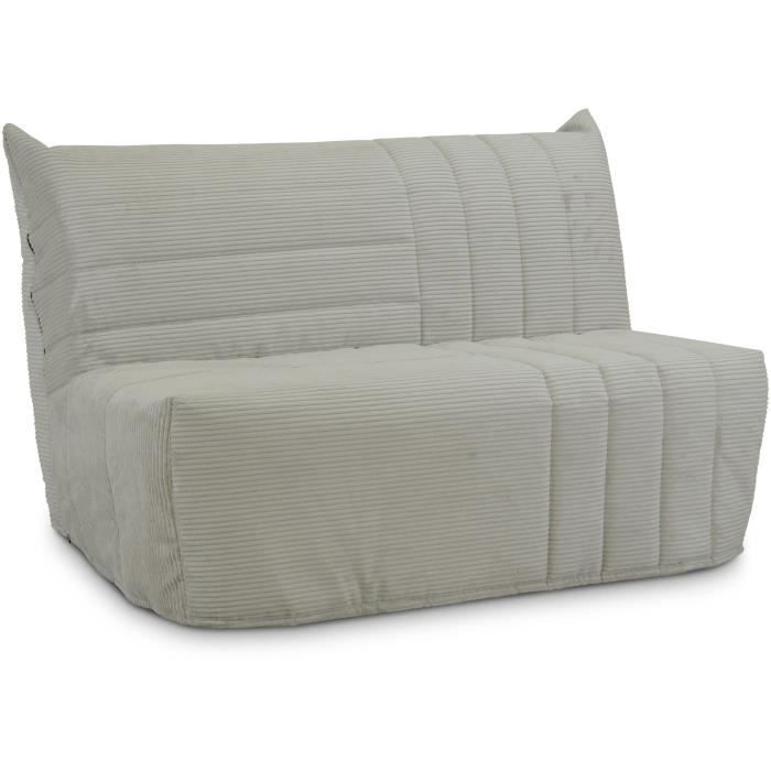 Divano letto a 2 posti BECCI - Velluto a coste beige - Materasso Bultex - Prodotto in Francia