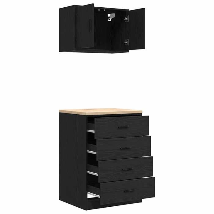 vidaXL Armarios para garaje, 2 unidades, madera de ingeniería negra 3328333