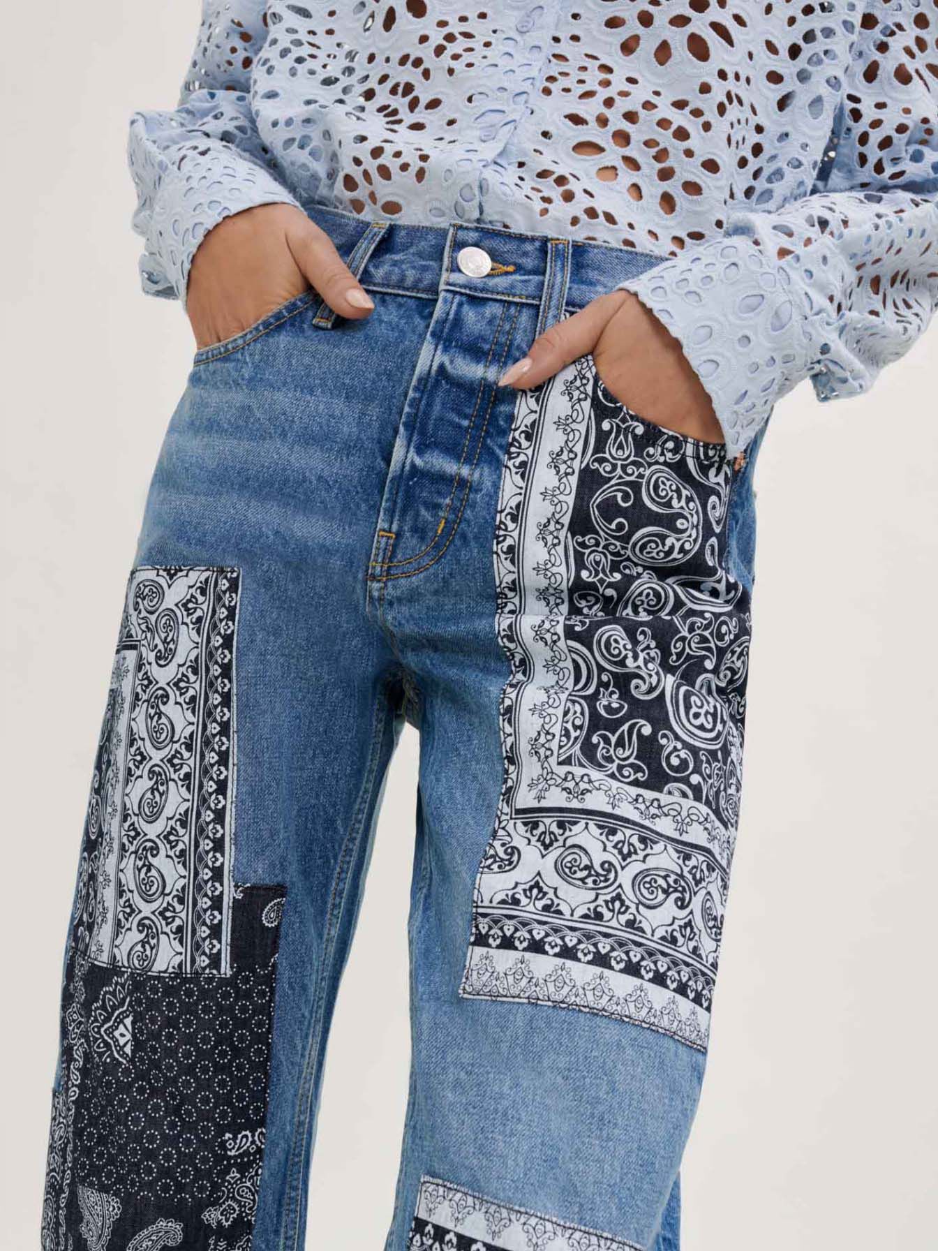Spijkerbroek met patches - Blauw