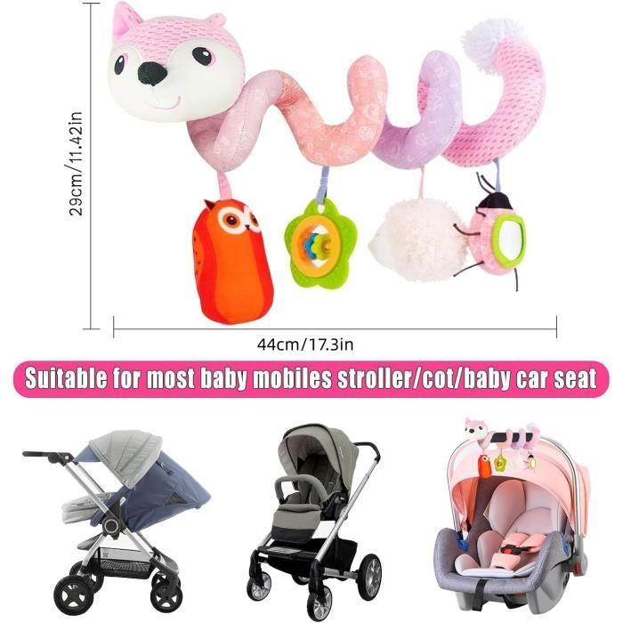 Spirale attività per neonati, giocattoli per neonati, si appende al passeggino, al seggiolino auto o alla culla, regalo per neonati da 0 mesi in su, volpe - rosa