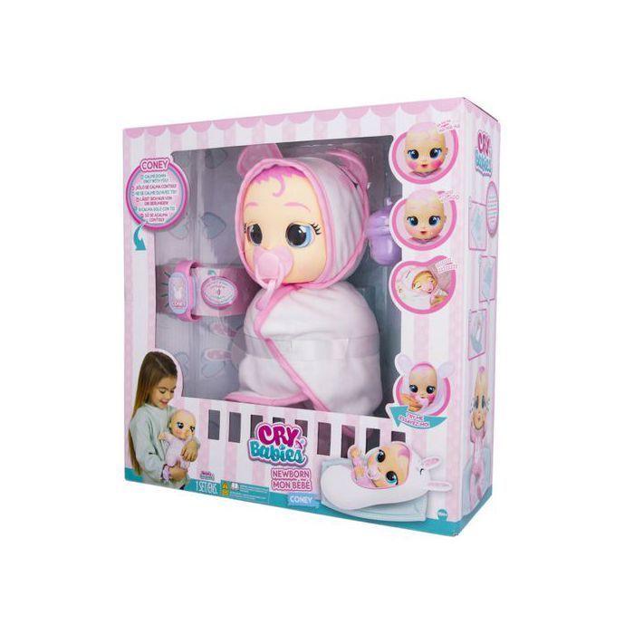 Cry Babies Bébé qui pleure Newborn Coney, poupée + accessoires, interactive, grande 30 cm, larmes et sons
