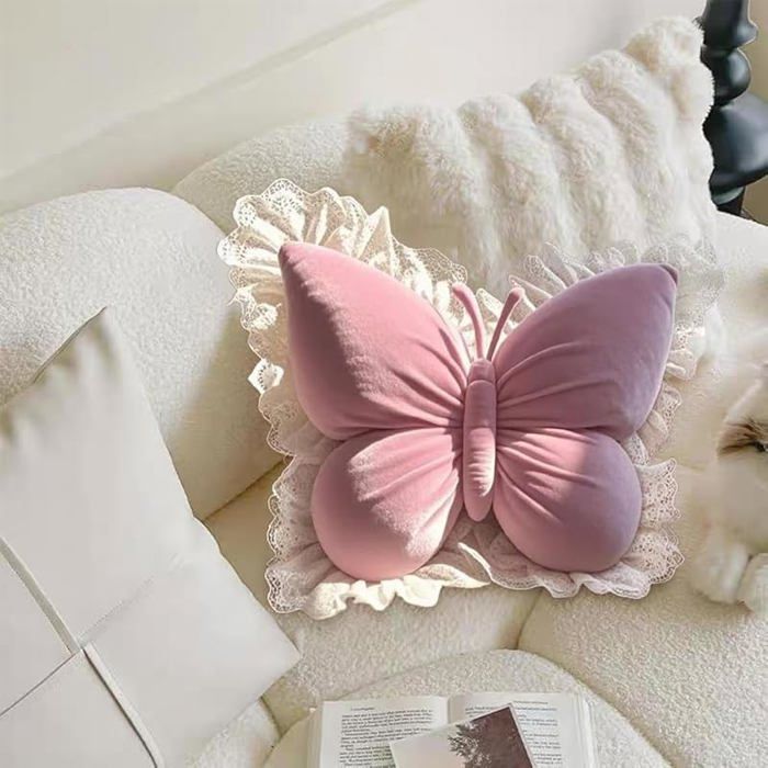 XJYDNCG Coussin decoratif - coussin canape - En forme de papillon - Mode - 40x45cm - Rose pink COUSSIN