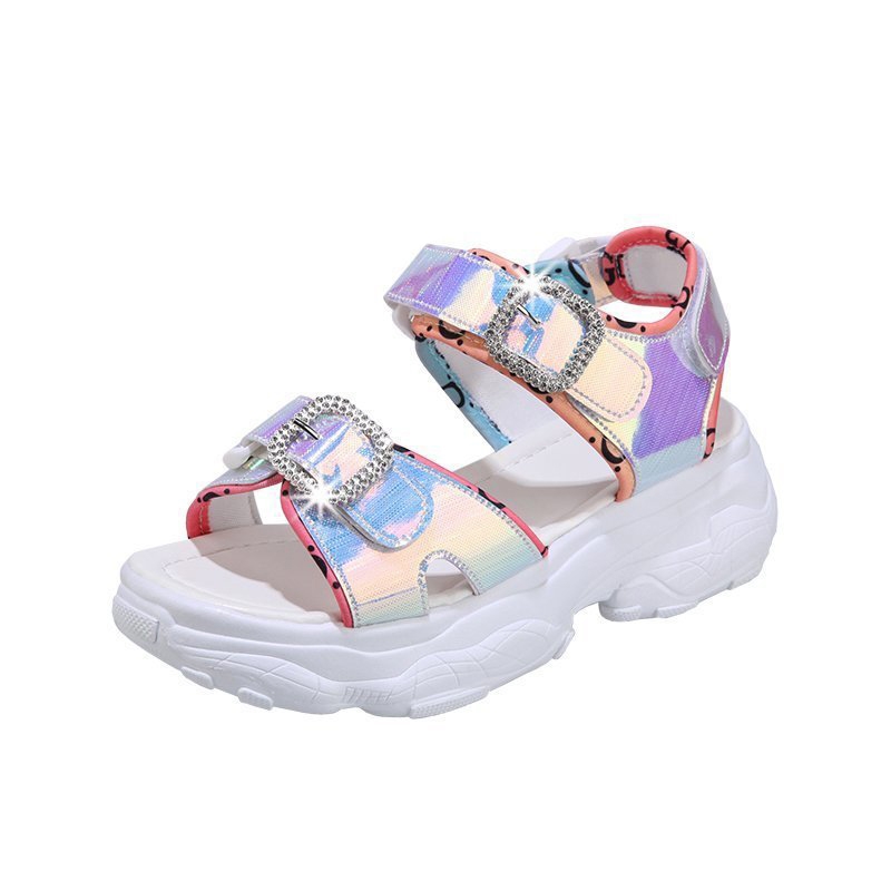 Sandales compensées colorées pour femmes, idéales pour l'été et la plage. Chaussures décontractées à plateforme.