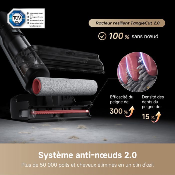 dreame H15 Pro FoamWash Aspirateur Balai Laveur, 23 000 Pa, Nettoyage Ciblé, Solution à Rapport Intelligent, Bras Robotisé IA 2.0