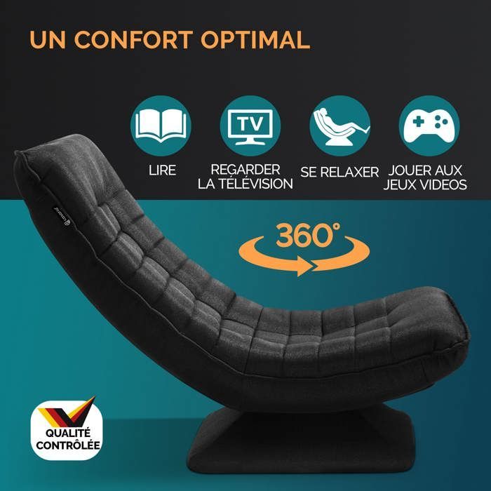 Cadeira Gamer Giratória 360° CASARIA®, Preta, Capacidade de Carga de 150kg, 58x57x84/87cm, Relaxante