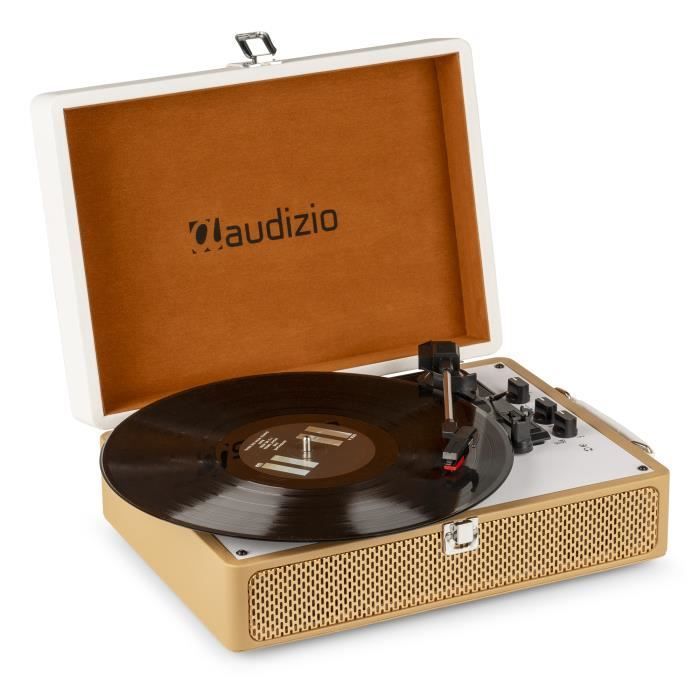 Tocadiscos - AUDIZIO - RP119 - Bluetooth de entrada y salida - Piel blanca crema - Estilo vintage