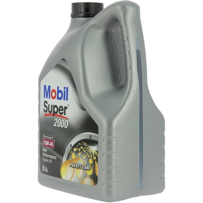 Aceite sintético para motor 10W-40 - MOBIL - Super 2000 X1 - Formula-P - Lata de 5L - Alto rendimiento anticontaminación