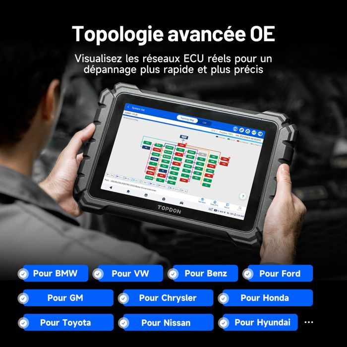 TOPDON ONE Lite Strumento diagnostico OBD2 Scanner per auto con custodia diagnostica e grafico topologico AutoScan in francese