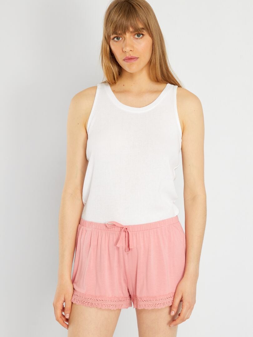 Kanten pyjamashorts - Roze