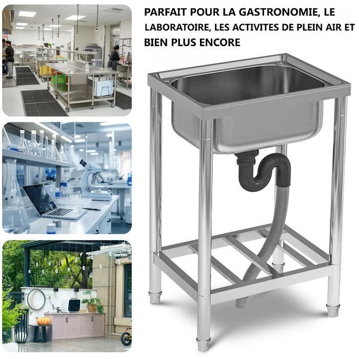 Lavello da cucina con rubinetto, acciaio inox, argento, 50 x 40 x 80 cm, 1 vasca, lavello da cucina multifunzionale, facile da pulire, con bacinella per le mani