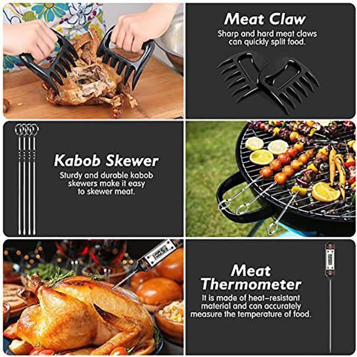 Kit para churrasco, utensílios para churrasco, acessórios para churrasco, conjunto de 75 peças de acessórios para churrasco em aço inoxidável com conchas.