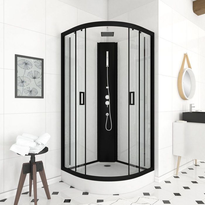 Mampara de ducha semicircular LIFT UP BLACK de 85x85x235cm