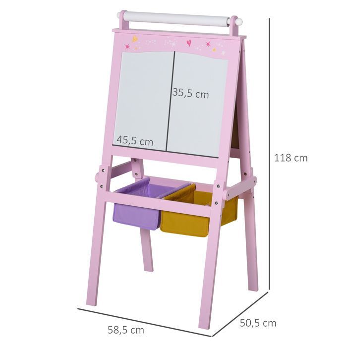 Children's Easel - HOMCOM - 3-in-1 Double-Sided Chalkboard Easel with White Chalk and Paper Roll - MDF - Pink