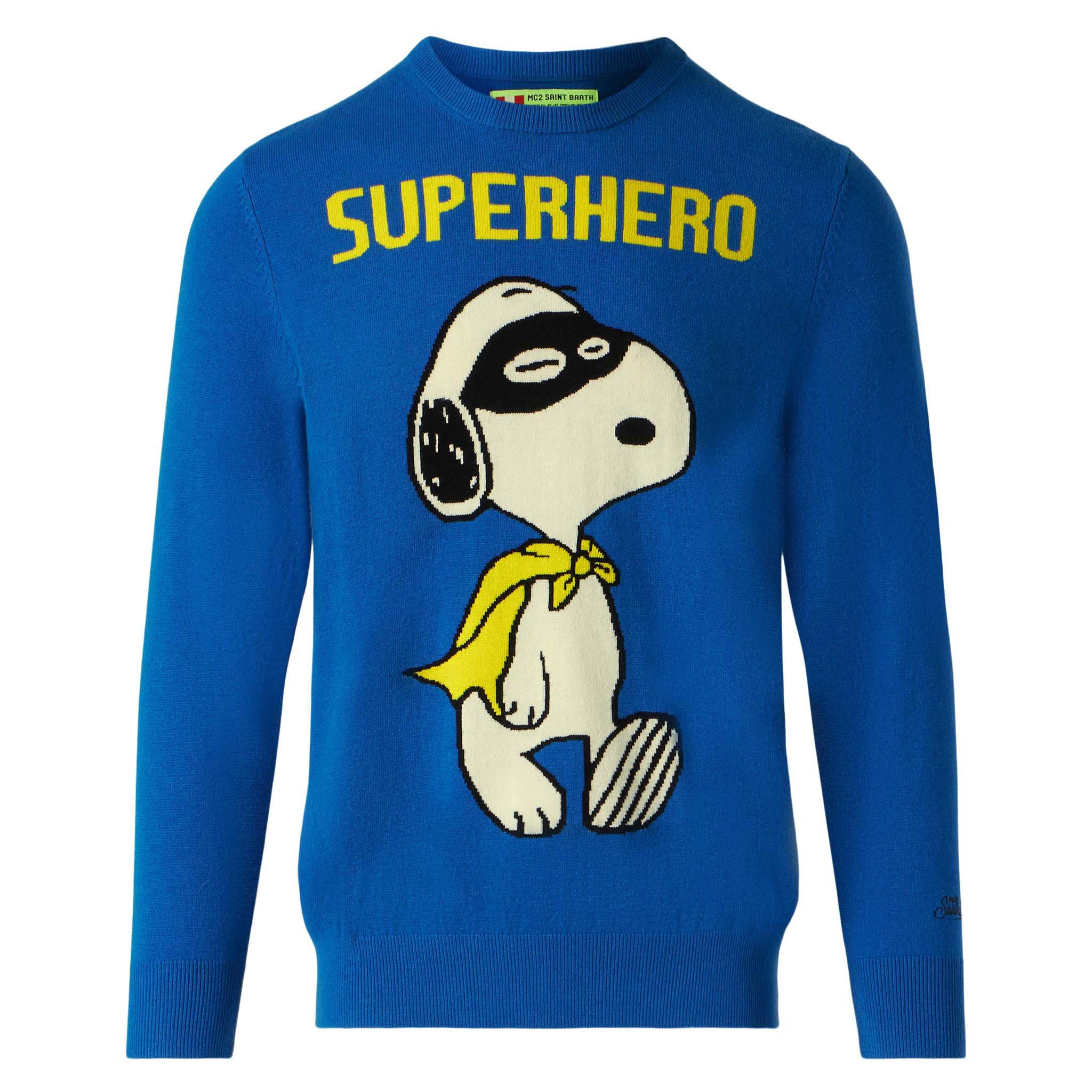 Maglione da uomo blu stampa Snoopy Superhero | SNOOPY - EDIZIONE SPECI