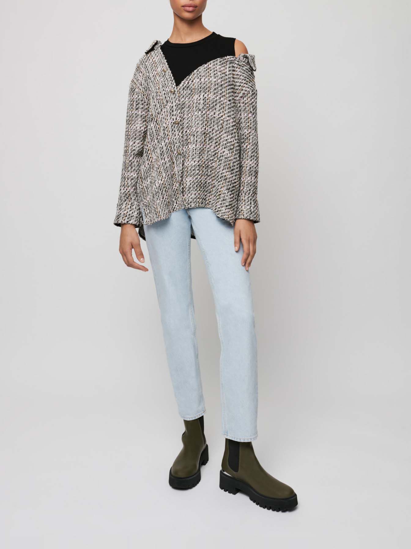 Cămașă trompe l'oeil în stil tweed - Roz deschis