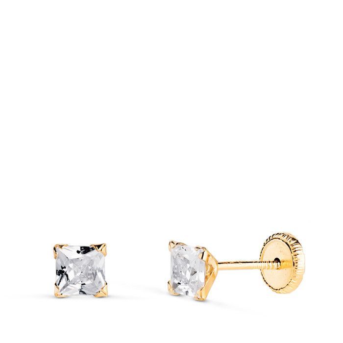 Pendientes cuadrados de circonita cúbica de oro de 18 quilates (750/000) - 4 mm