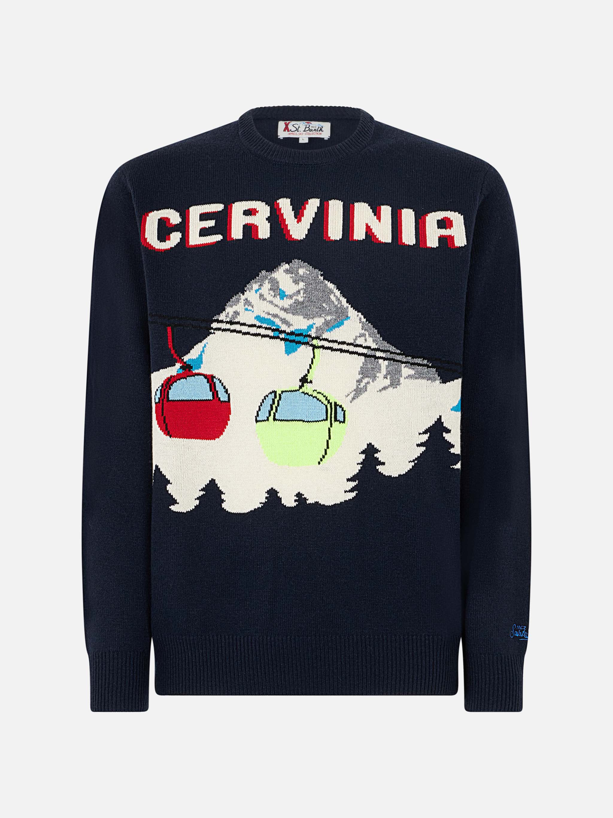Herentrui met ronde hals en Cervinia-ansichtkaartjacquardprint