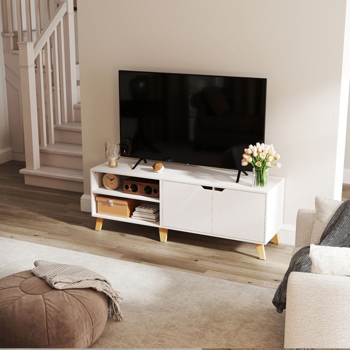 Mobile porta TV - Bianco Neve - 140 cm - 2 ante - Ripiani regolabili - Per TV da 60 pollici