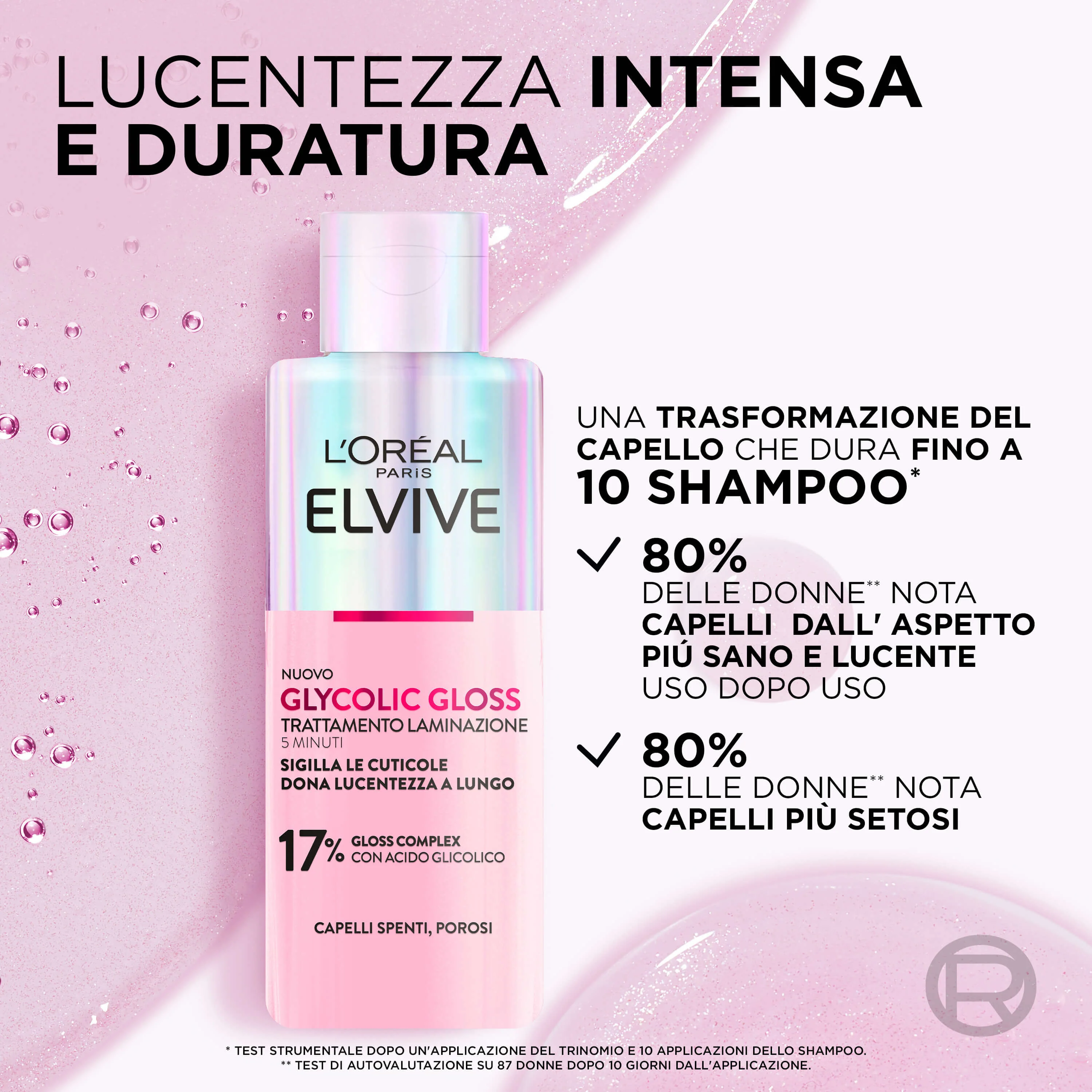 Elvive Glycolic Gloss Trattamento Laminazione 5 Minuti con Acido Glicolico - Gloss capelli, Maschera Illuminante Capelli